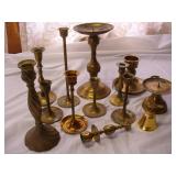 13 India Brass Candle Sticks & Cardinal Bell