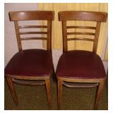 2 Vtg Wooden Chairs- Maroon Vinyl Seats