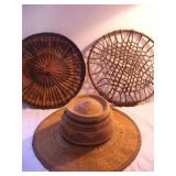 Vtg Wide Brimmed Woven Hat & Primative Weaving