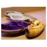 Antique Carved Meerschaum Horse Pipe & Case