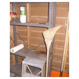 Metal Shelf, Metal Stepladder & Shovels