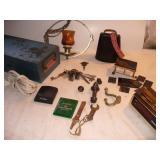 Vtg Cowbell, Lamp Finials & Skeleton Keys