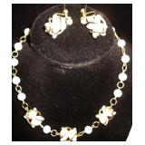 Vtg White Coral? & 12 kt GF Necklace & Earrings