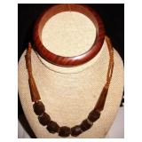 Retro Bakelite? Necklace & Wooden Bangle