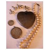 Vtg Sterling Lockets & (Faux?)Pearl Neck/Ear