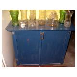 Retro Blue Cabinet & Glassware/ Vases