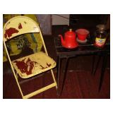 Retro Black Table, Yellow Folding Chair +