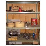 Green Metal Shelf, Vtg Auto Parts & Metal Wheels +