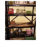 Smaller Blk Metal Shelf, Jar, Oil Lantern +