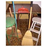 Retro Kitchen Table, Green Stand, Blue Step Stool