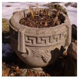 Cement Planter & Vtg Galvanized Can