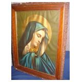 Antique Crying  Madonna Print in Ornate Frame