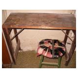 Primitive Table/Bench & Green Metal stool