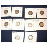 10 Silver Dimes- Mercury & Barber