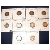 10 Silver Dimes- 5 Mercury & 5 Barber
