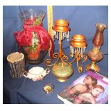 Vase, Candle Holders, Oil Lamp, Brass Covered Dish