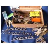 Vtg Marathon & Checker Emblems &Box of Keys