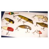 Vtg Lures-Little Luny Frog, Heddon Sonic, Wood Bob