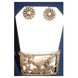Sterling Norseland Deer Pin & Daisy Earings