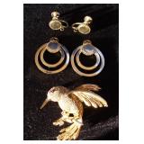Vtg Sterling Les Bernard Hummingbird Pin & Ear