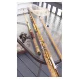 Vtg Martin, Heddon, Bamboo Fish Poles, Reel, Net