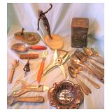 Vtg Egyption Copper Statue, Tin, Silverware & more