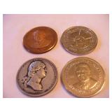 4 Coin Tokens, Regan, Washington, Israeli, Statue