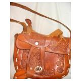 Vtg Hand Tooled Leather Saddle Purse