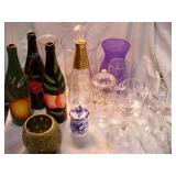 Vtg Decanter, Glass Canister, Wine Glasses, Vases