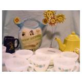 Vtg Fire King Ware, Beam Decanter, Holland MI Mug+