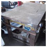 Wooden workbench on wheels