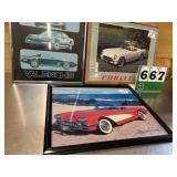 3 Vintage Corvette Posters in Frame