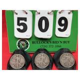 (3) Silver Walking Liberty Half Dollars