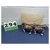 Large Wooden Carriage, Light With Horses For Decor