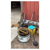 Lot of miscellaneous fishing, trash pump, pitcher