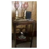 Lot With Antique End Table, Lamps, Necklaces,