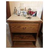 Solid Oak Night Stand With Drawer & Misc.