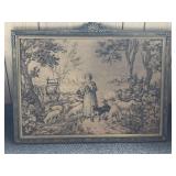 Lot With Tapestry Folk Art With 4 Pictures With