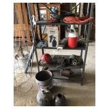 Shelving Unit With Extension Cords, Paint Sprayer,