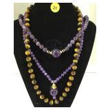 NECK W/  TIGERS EYE BEADS & PURPLE GEMS NECKLACES