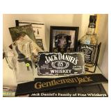 JACK DANIELS LOT, SIGNS, PITCHER, BOTTLE HOLDER