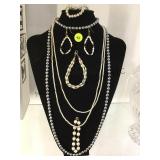NECK W/ PEARL NECKLACES, EARRINGS & BRACELETS