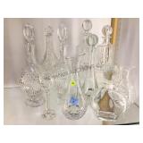 CUT GLASS DECANTERS, VASES & MORE