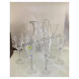 CRYSTAL PITCHER & 10 CRYSTAL STEMWARE