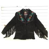 JR BLACK SUEDE FRINGE JACKET, SIZE MED
