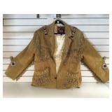 JR TAN LEATHER FRINGE, BEADED JACKET,WOMANS SIZE L