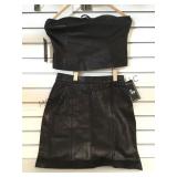 JR BLACK LEATHER SKIRT & HALTER TOP, SIZE M