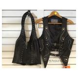 PAIR OF JR BLACK LEATHER WOMENS VESTS, SIZE MED