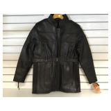 JR BLACK LEATHER JACKET, SIZE MED