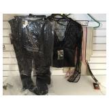 JR TAN CHAPS, BLACK LADIES TOP & PANTS
